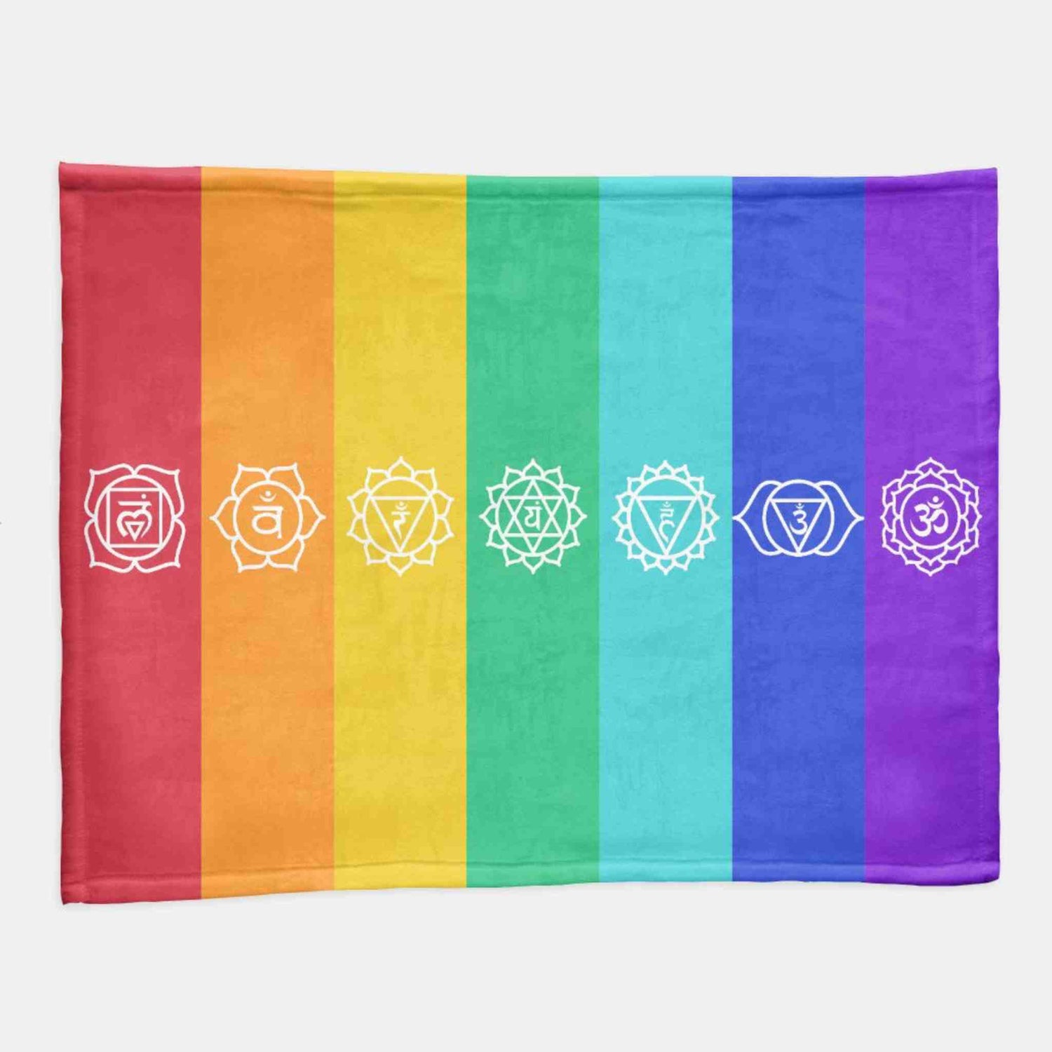 7 Chakra Healing Blanket with vibrant rainbow colors representing the chakras, ideal for color therapy and energy balance.