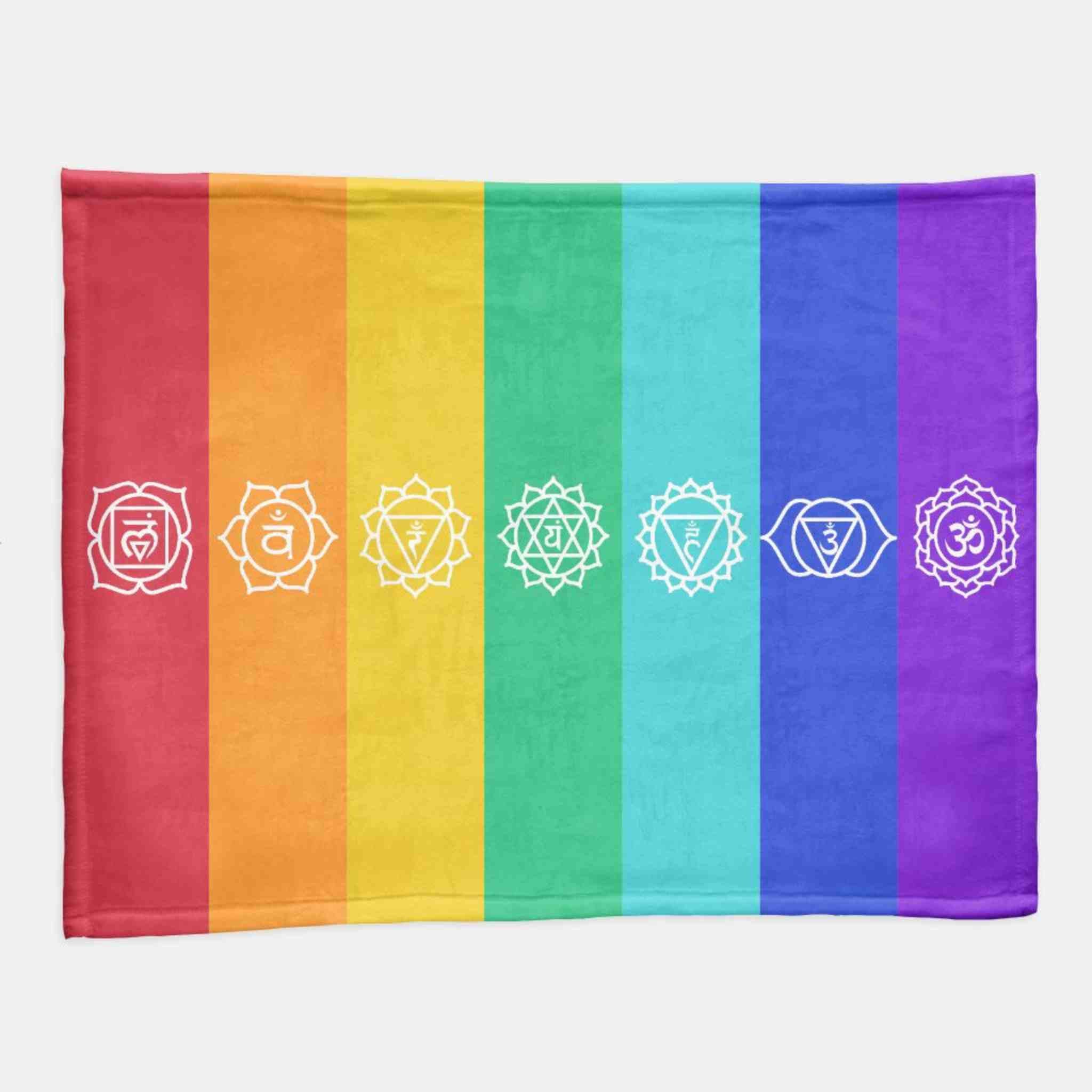 7 Chakra Healing Blanket with vibrant rainbow colors representing the chakras, ideal for color therapy and energy balance.