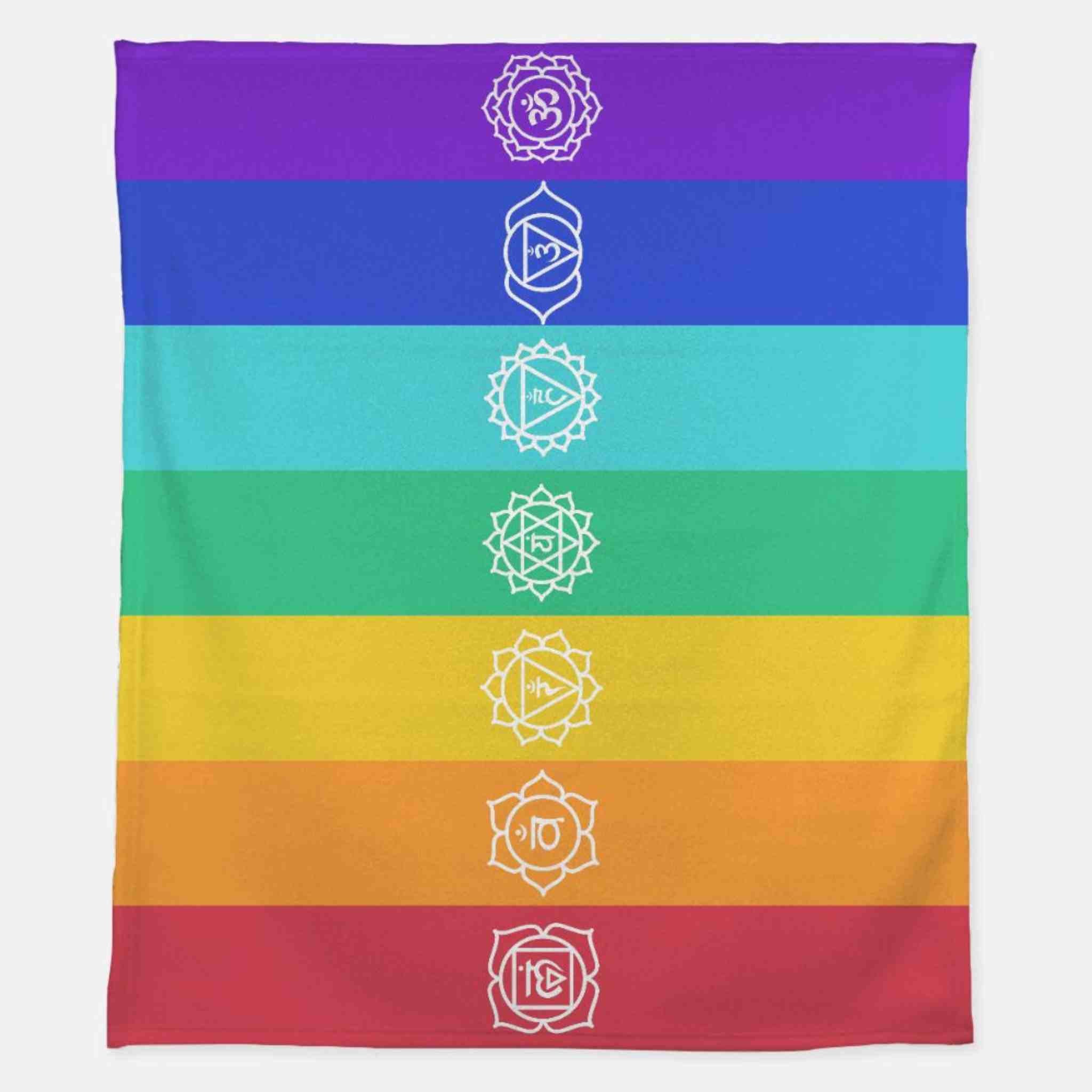 Vertical view of the 7 Chakra Healing Blanket, featuring a soft, cozy texture designed for color therapy and chakra alignment.