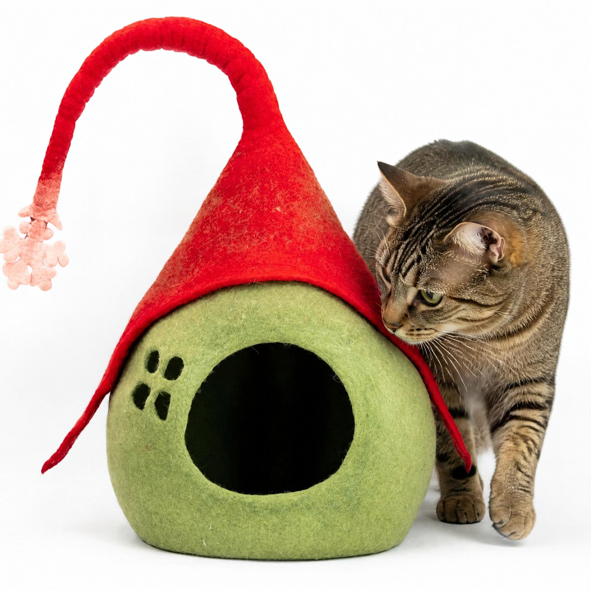 Christmas Cat Cave | Whimsical Felt Cat House in New Zealand Wool