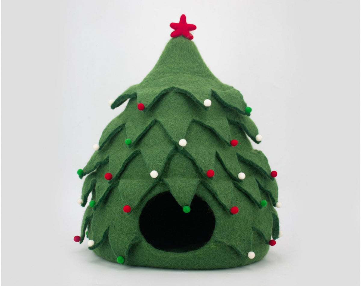 Christmas Tree Cat Cave | 100% New Zealand Wool Felt Cat Bed