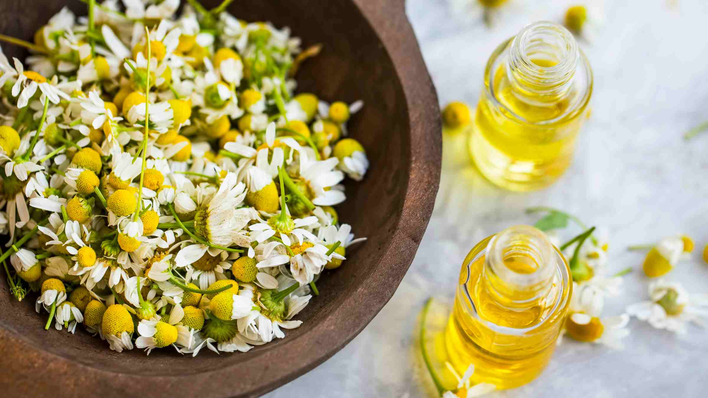 DIY Cat Herb Garden - Chamomile flowers and tincture, perfect for soothing cat skin and digestive issues.