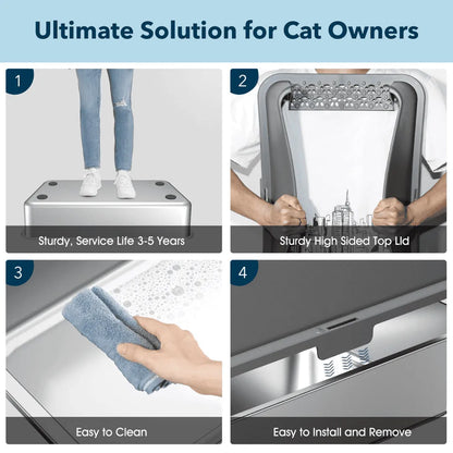 XXL Stainless Steel Cat Litter Box with Lid &amp; Scoop
