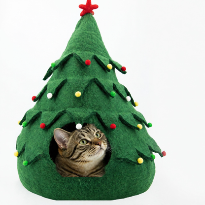 Christmas Tree Cat Cave | 100% New Zealand Wool Felt Cat Bed