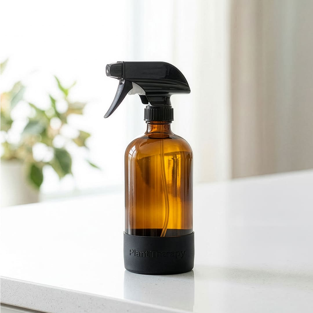 Glass Spray Bottle with Black Silicone Sleeve 16 oz