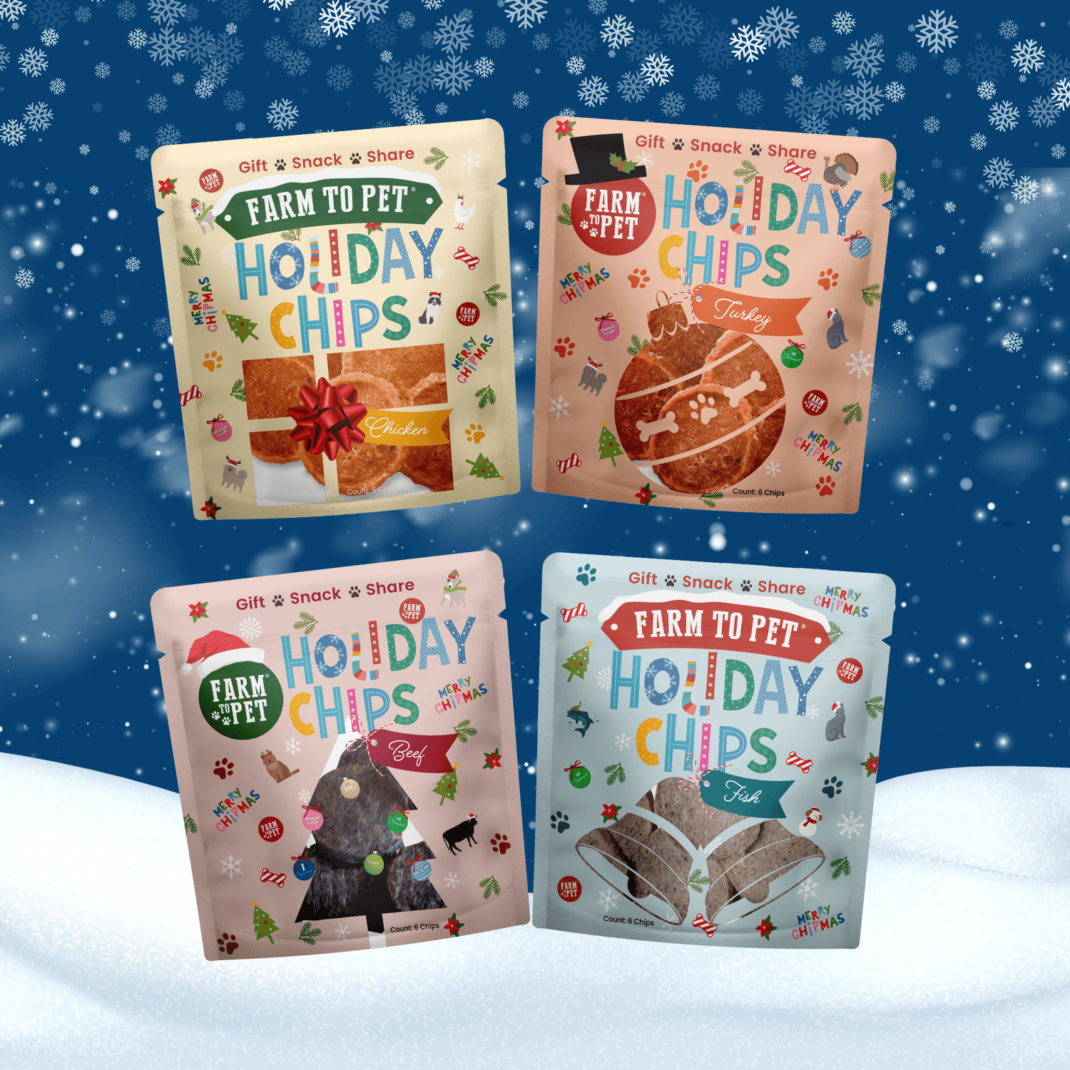 Holiday Assortment Single Ingredient Treat Bundle | Beef, Chicken, Turkey, and Fish