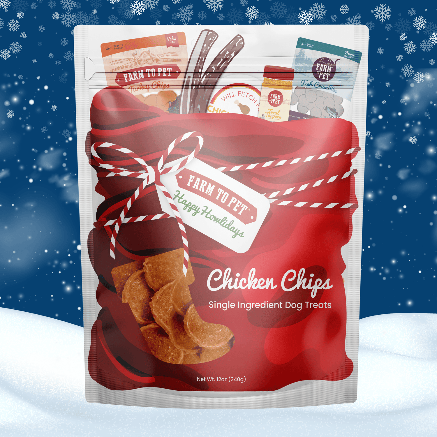 Holiday Chicken Chip Treats for Cats | Single Ingredient, 100% Human-Grade Chicken Breast
