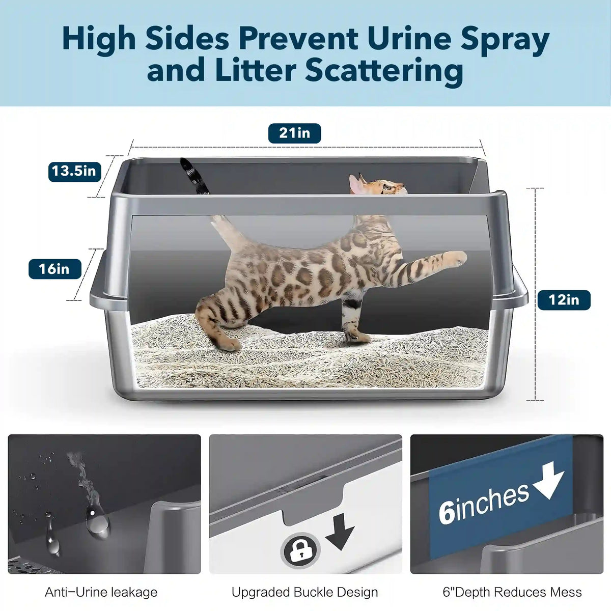 XXL Stainless Steel Cat Litter Box with Lid &amp; Scoop