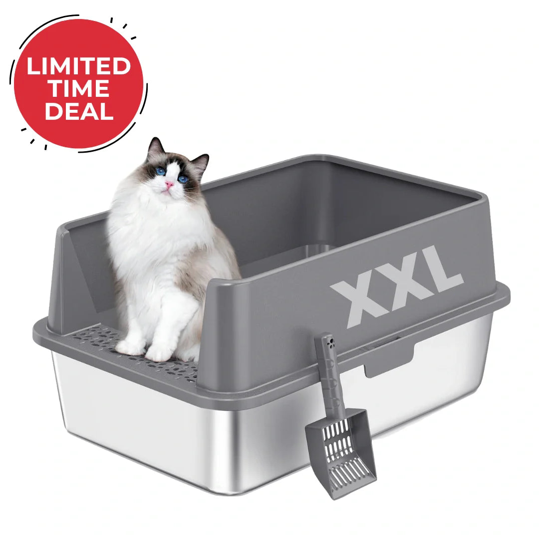 XXL Stainless Steel Cat Litter Box with Lid &amp; Scoop