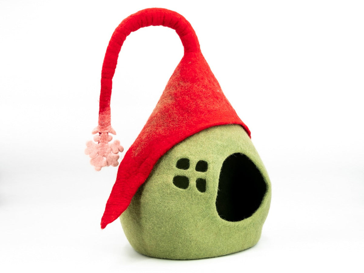 Christmas Cat Cave | Whimsical Felt Cat House in New Zealand Wool