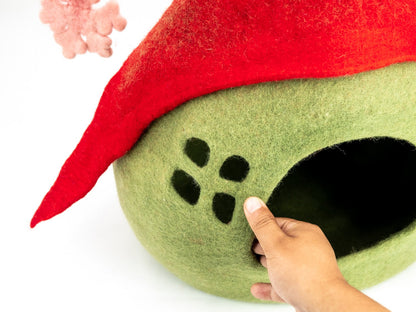 Christmas Cat Cave | Whimsical Felt Cat House in New Zealand Wool