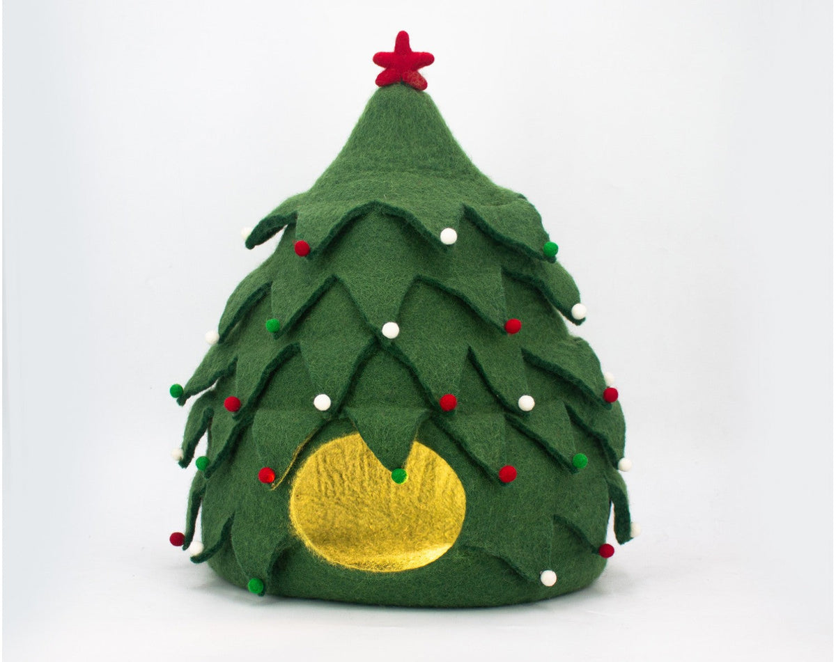 Christmas Tree Cat Cave | 100% New Zealand Wool Felt Cat Bed