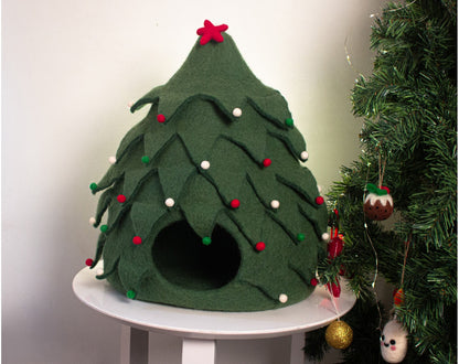 Christmas Tree Cat Cave | 100% New Zealand Wool Felt Cat Bed