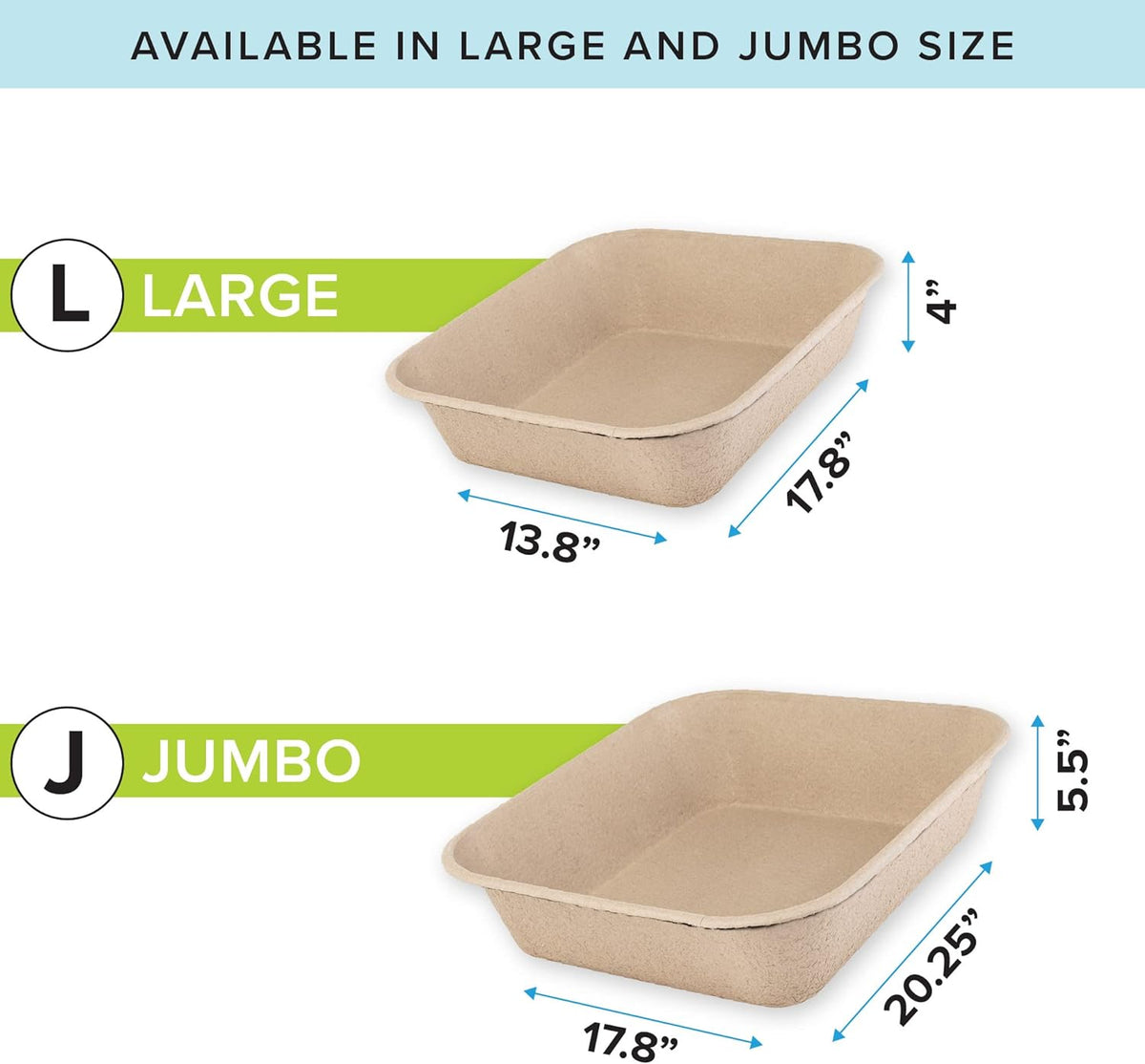 Beige cardboard boxes with dimensions labeled for large and jumbo sizes on a white background.