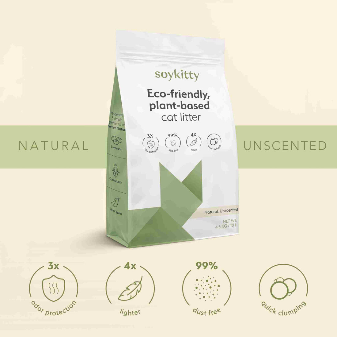 SoyKitty eco-friendly plant-based cat litter unscented with label details