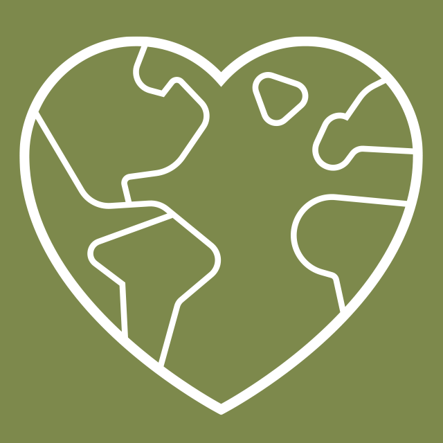 Icon of the earth in the shape of a heart showing that SoyKitty is safe for pets and easy on the planet. 